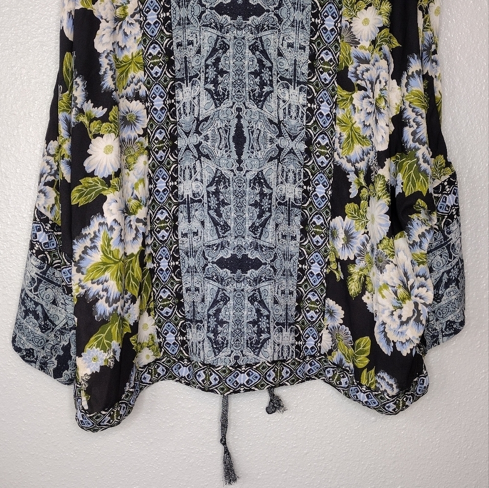 Free People Women's Boho Cinched Wildflower Kimono Full Zip Blouse Sz XS/S - Picture 9 of 16